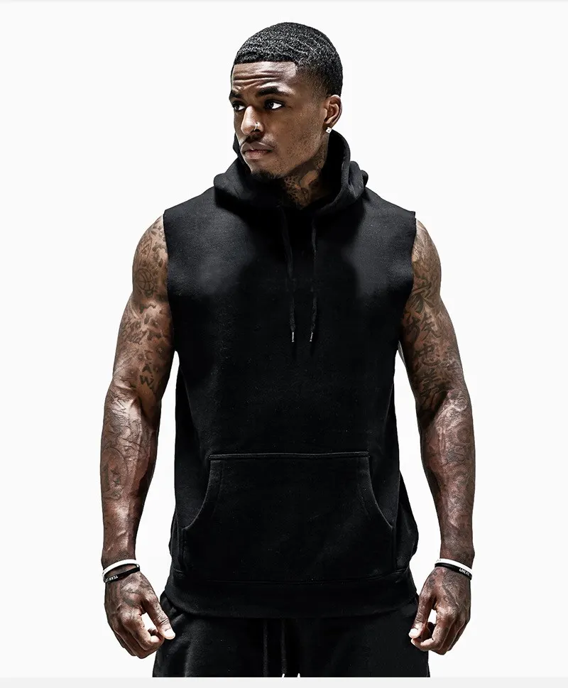 

Sports Running Slim Fit Sleeveless Hoodies Custom Logo Custom Mens OEM Service Solid Autumn Pullover Customized Logo Printing, As pictures
