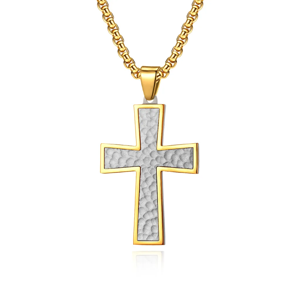 

Golf Surface Pattern Stainless Steel Mens Cross Necklace Pendant, Black / blue / gold