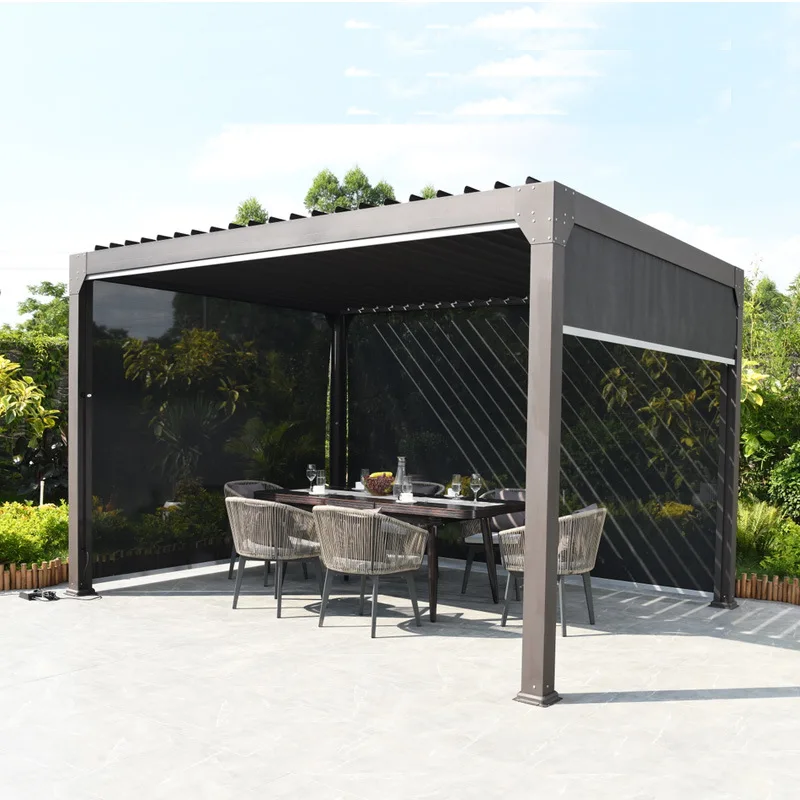 

Wholesale White Frame Grey Modern Outdoor Screened Aluminum Bioclimatic Pool Smart Sunc Pergola In Bbq With Led Light