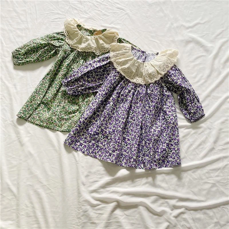 

Summer new style princess dress for children and girls Korean style cotton and linen fashion flower dress