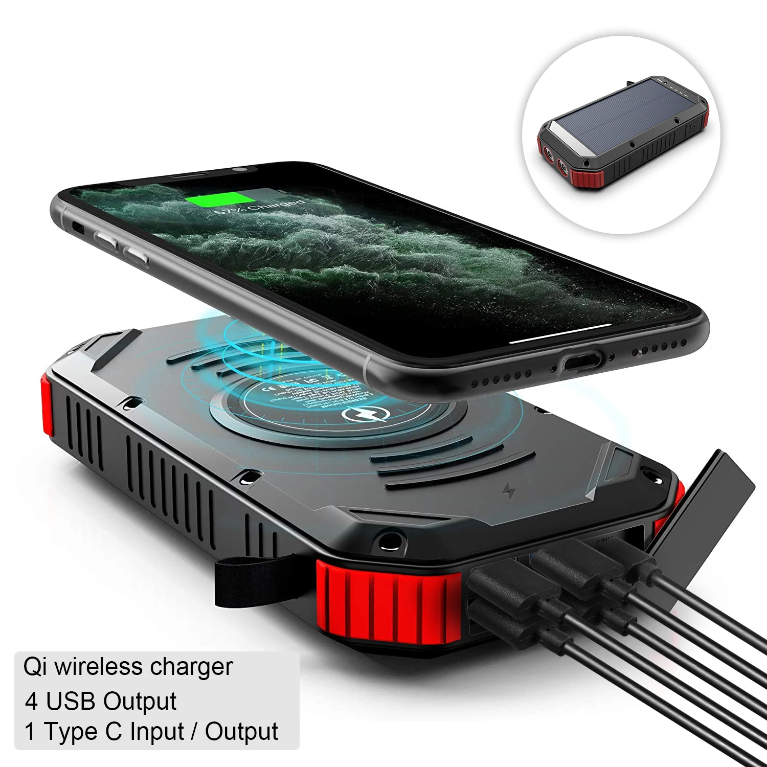 

2021 Solar Charging High Capacity Portable Waterproof Strong Camping Light Outdoor 30000mAh Solar Power Bank