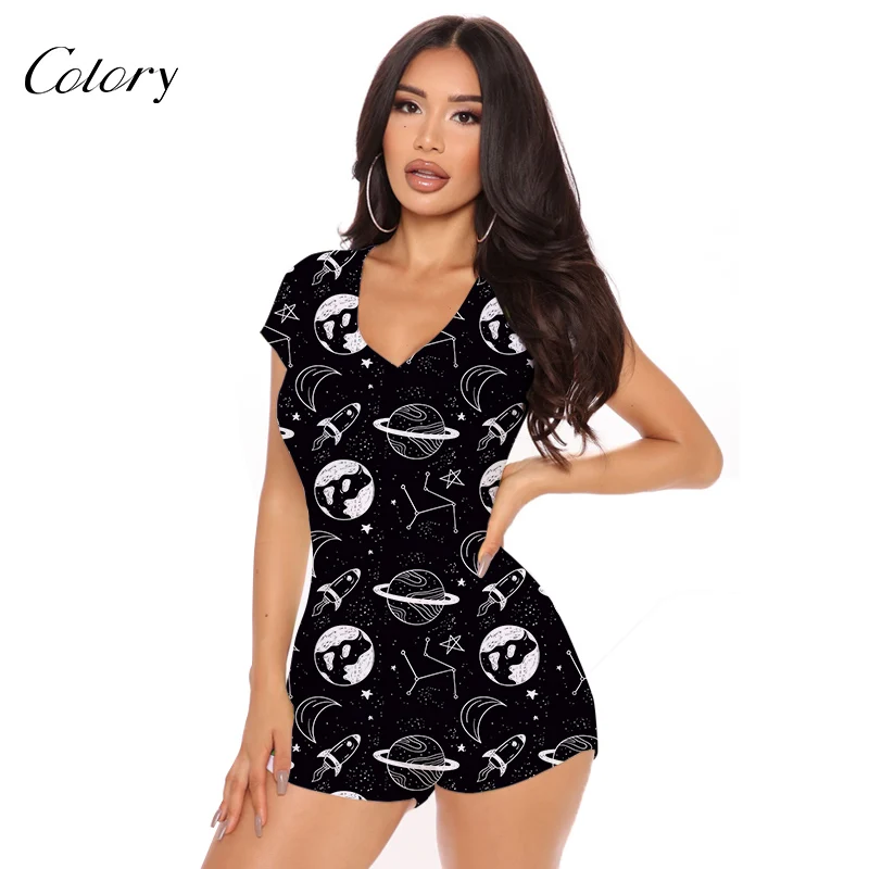 

Colory Pajamas Set Cartoon East Fashion Sleepwear Women Onesie, Picture shows