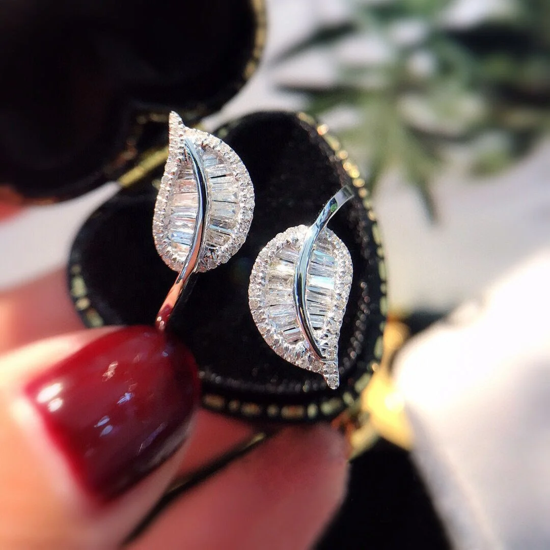 

Luxury Lady Leaf Opening Adjustable Size Ring Engagement Wedding Opening Feather Ring Attending Cocktail Party Ladies Jewelry, Customized color