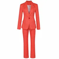 

A3307 Migo 2020 New Vintage Style Long Sleeve Beauty Coat And Pant For Ladies Red Elegant Suit Print Winter Suit