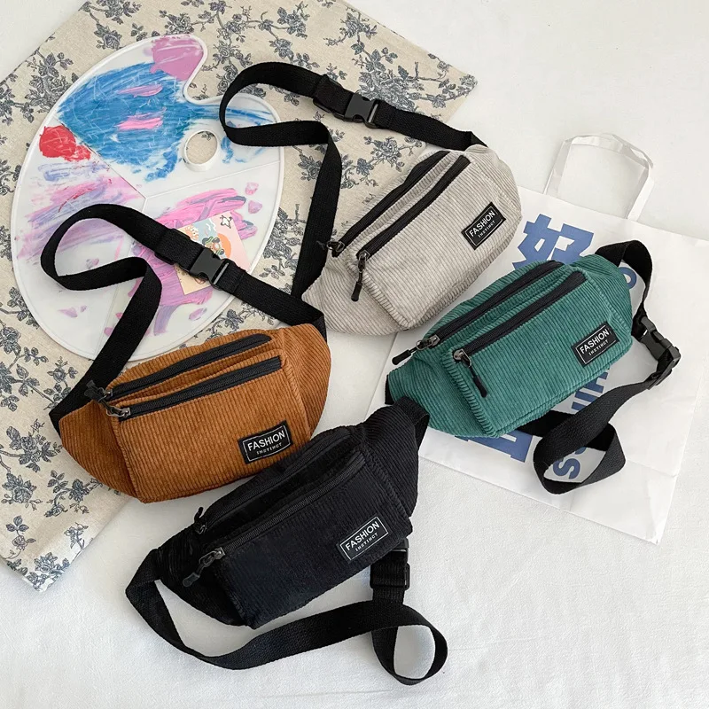 

2022 New Waist Bag Personal Anti-theft Chest Bag Outdoor Fashion Casual Corduroy Dumpling Bag