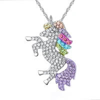 

SAF wholesale rhinestone stainless steel hot selling fashion simple colourful unicorn kids baby girl pendant necklace jewelry