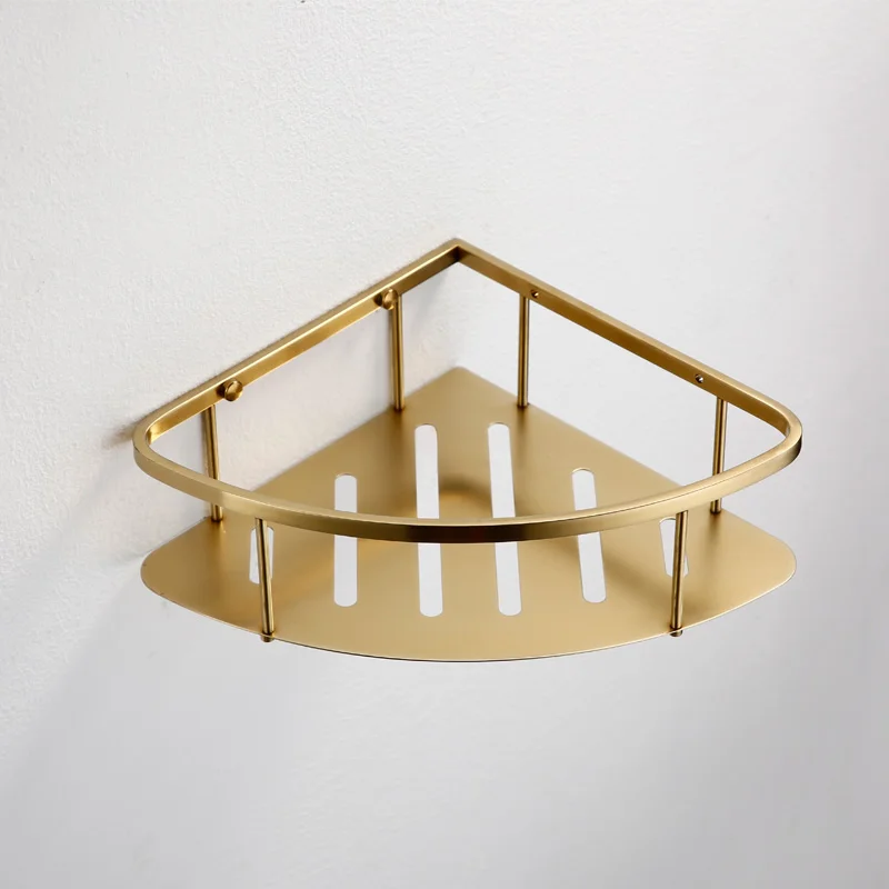 

AMAXO Wall Shower Corner Storage Brushed Rack Gold Stainless Steel Bathroom Shelf
