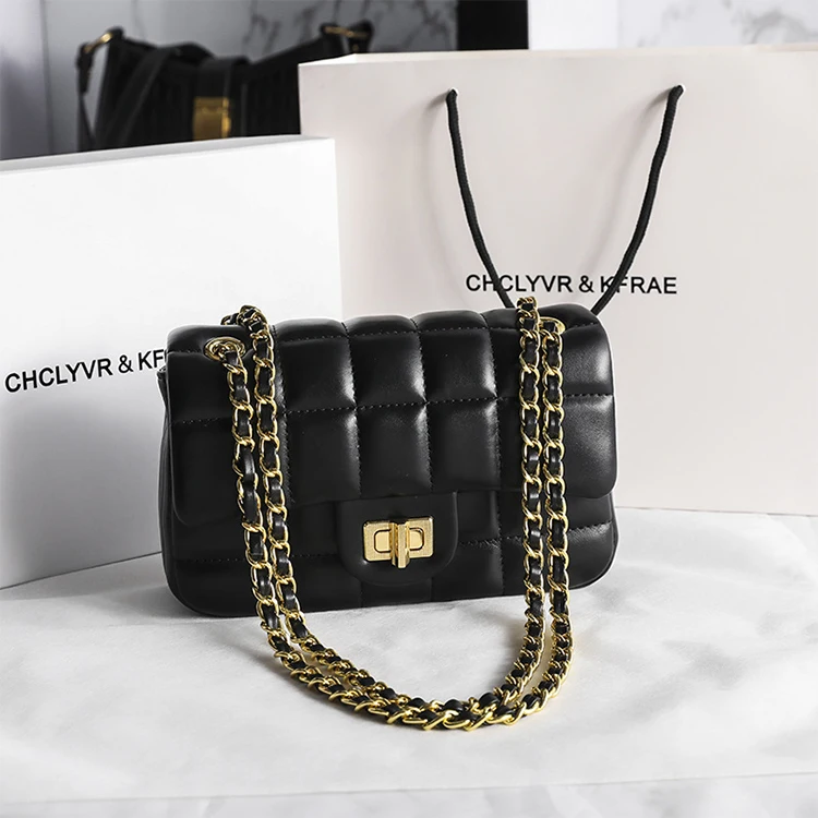 

Summer Hot Sell New Style Luxury Fashion Weave Gold Chain Plaid Shoulder Crossbody Handbag 2021 Quality Cute Women Hand Bags