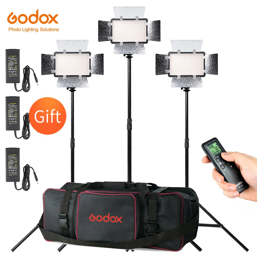 

3X Godox LED308C II 3300-5600K Video Light with AC Adapter + 200cm Light Stand + CB-05 Carry Bag Video Studio Lights, Other