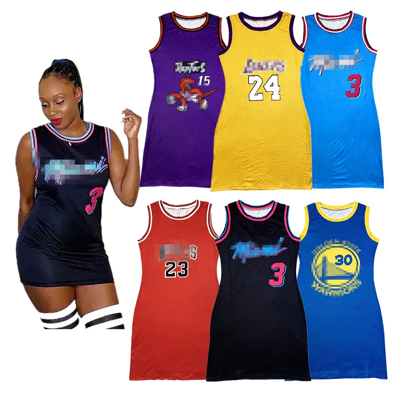 

Custom fashion designer Sports style long shirt dress sexy whit raptors bull design basketball jersey dress for women uniform