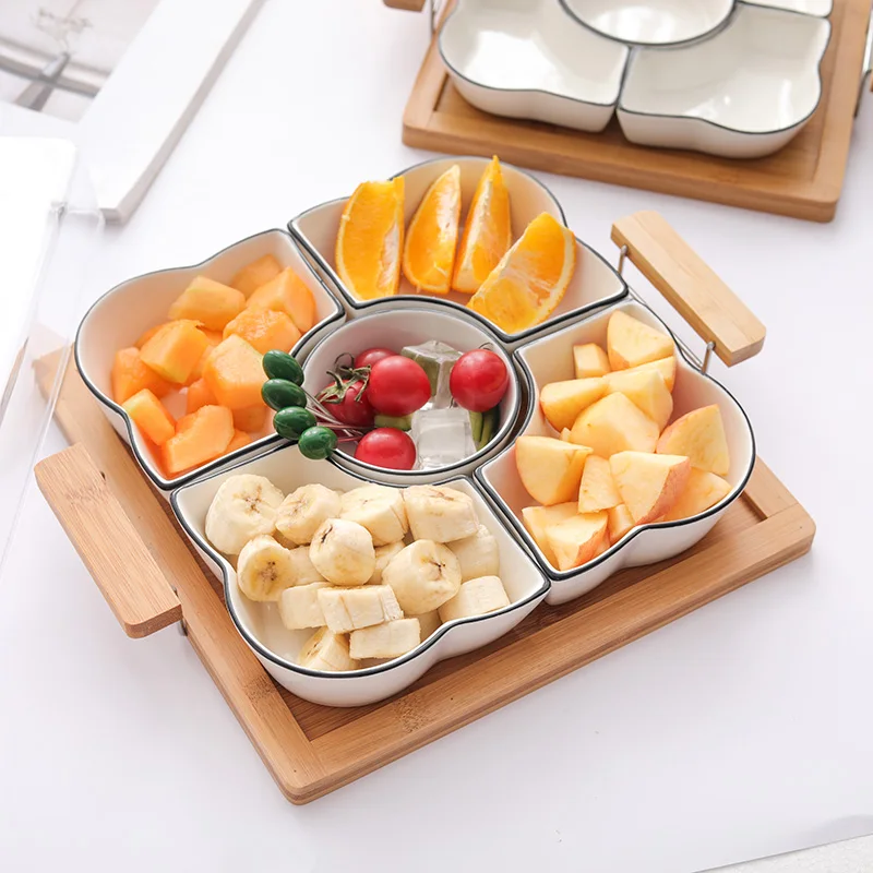 

Samples can be customized with cover fruit plate creative dried fruit platter home snack snack box on living room coffee table, White+wooden color