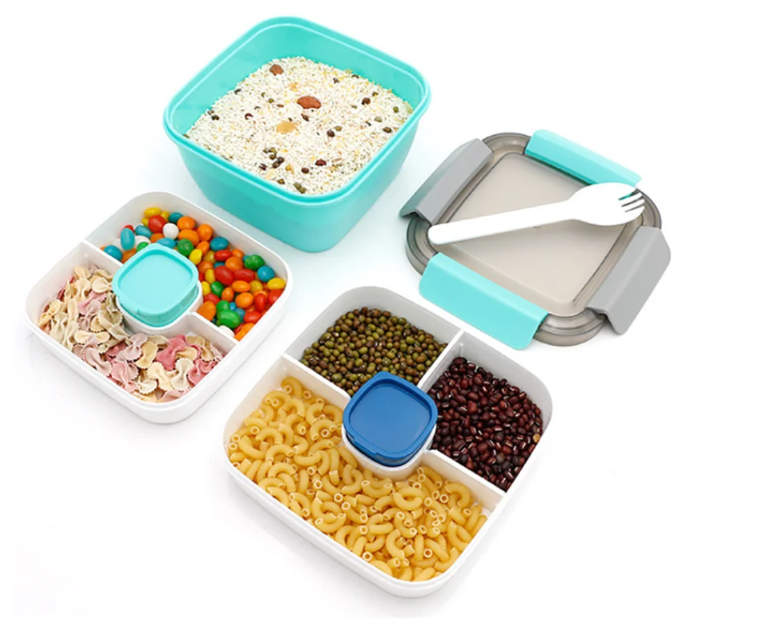 

Reusable Two Layers disposal plastic Leak proof Durable Microwave Safe Compartment Bento Box Food Containers salad serving bowl, Customized color acceptable