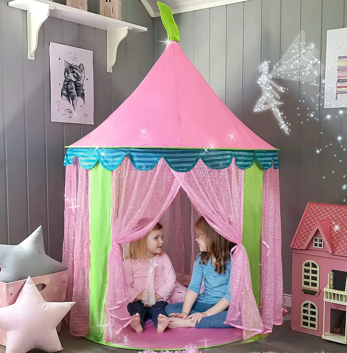 

Portable Children Tent Pink Princess Castle for Child Play House Girl Tents