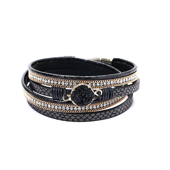 

Retro Multilayer Leather Bracelet Crystal Charms Magnetic Clasp Bracelet Bohemian Bracelet for Women, Picture shows