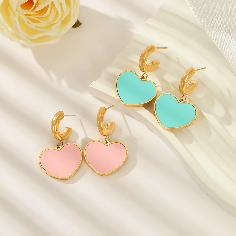 

Yiwu Enamel Vintage Accessories Dorp Heart Dangling Gold Plated 18k Jewelry 2023 New Women Fashion Earrings For Women