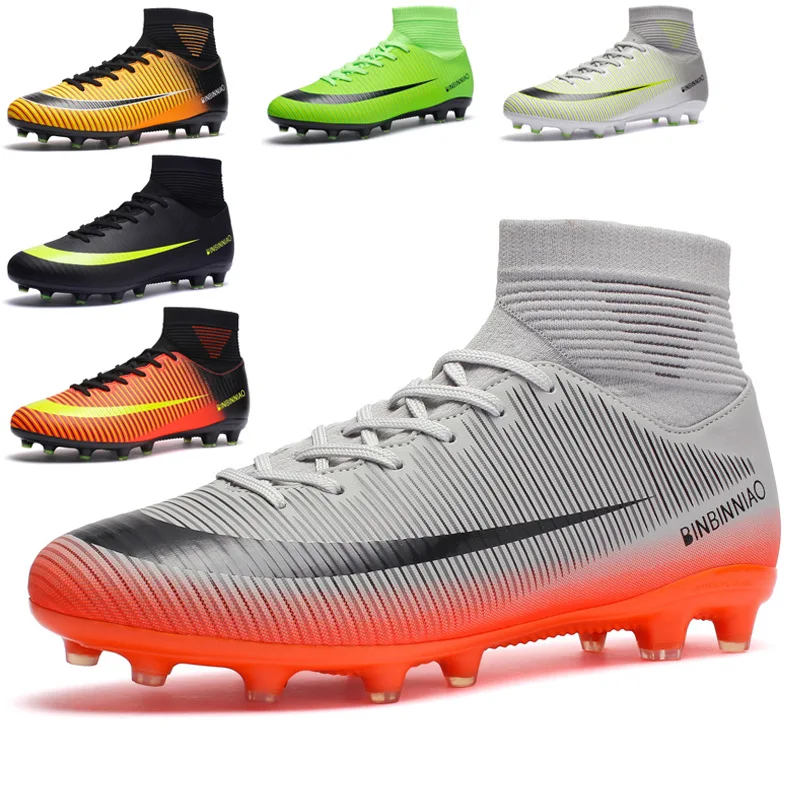 

Factory selling high-top football shoes outdoor non-slip sports artificial grass training, Picture shows