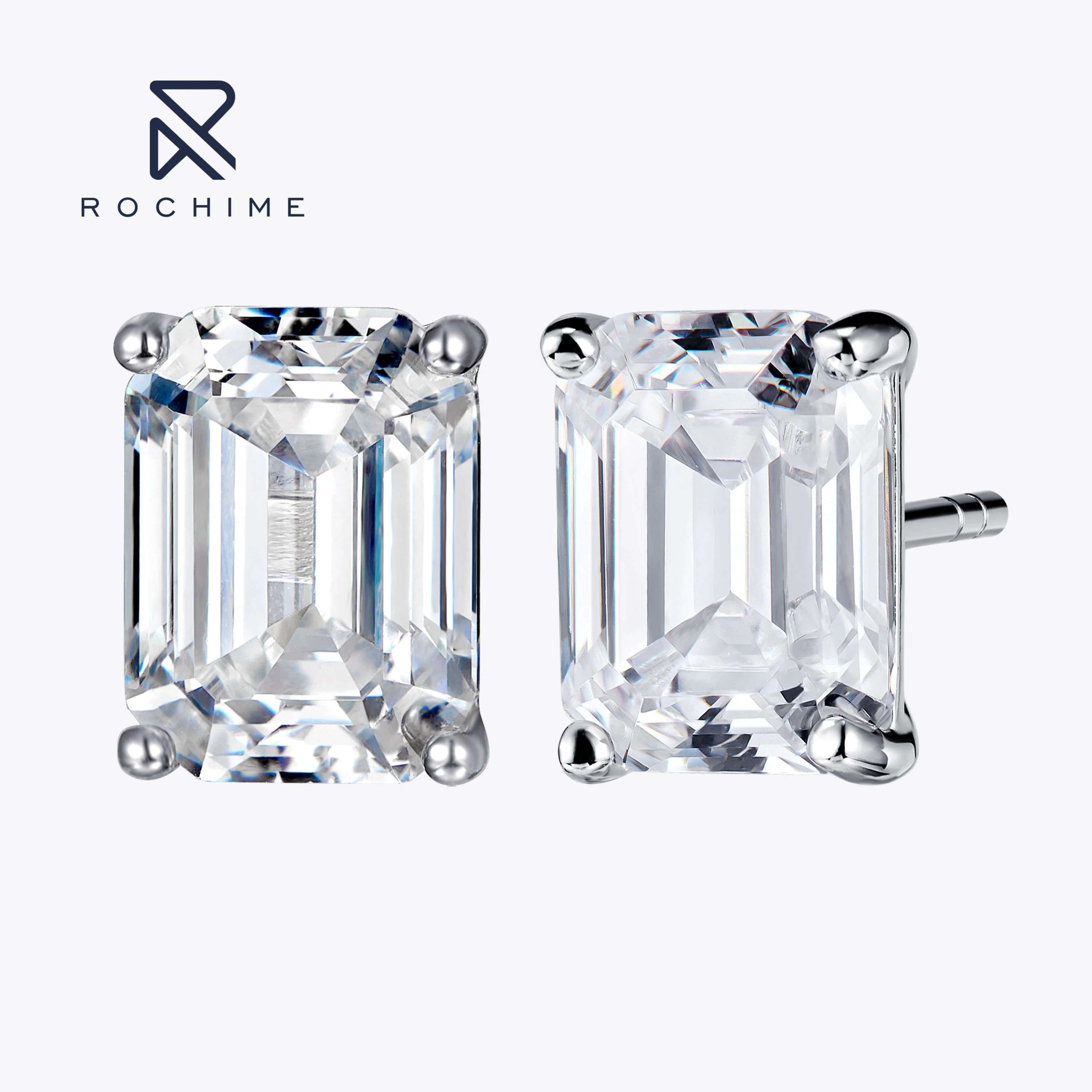 New Arrival Classic Rectangle Asscher Cut 925 Silver Stud Earrings Rhodium Plated Wedding Engagement Earring