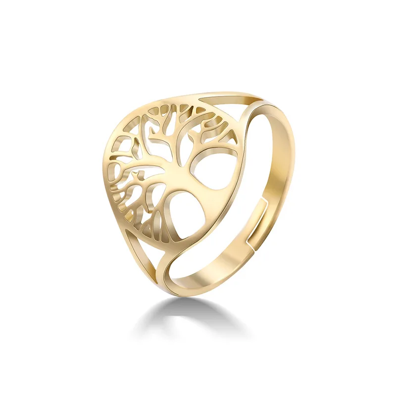 

Fashion Hollow Tree of Life Rings For Women Stainless Steel Adjustable Ring