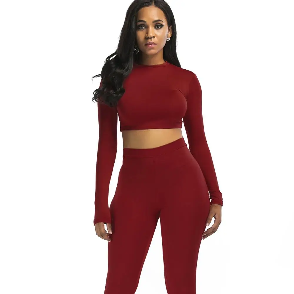 

2020 New arrivals women Long sleeve o neck sports track suit summer casual two piece set