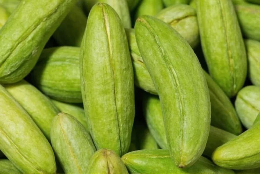 Close-up of green cardamom pods and seeds on wooden cutting board with mortar and pestle