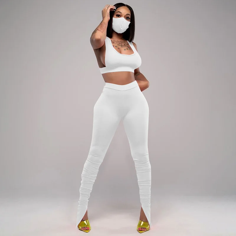 

FREE SAMPLE JHTH 2021Hot style High elastic yoga suit Casual sleeveless solid color sport suit Women's two pieces set
