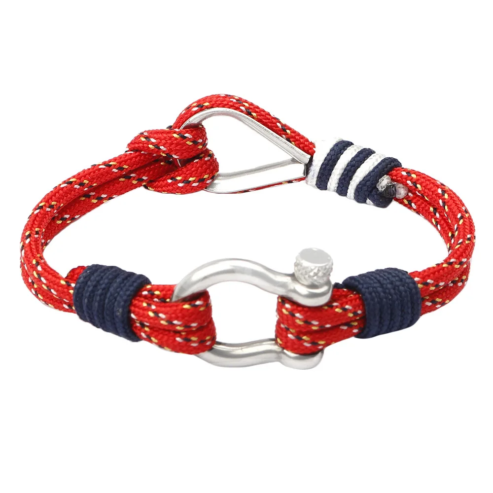 

Custom Colorful Nylon Rope Stainless Steel Sailing Rope Bracelet Men Braid Cuff Fabric Bracelet, Picture shows