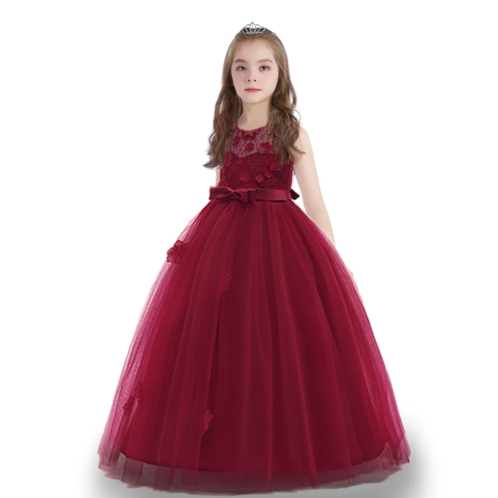 

hot selling cocktail Children long children's princess Wish sell lots of red lace kids dance dress for wholesale, As pic shows, we can according to your request also