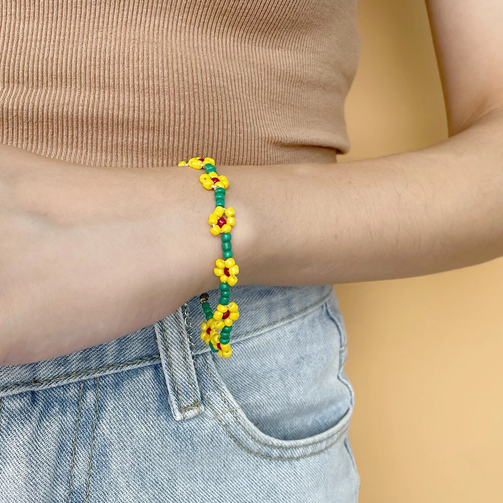 

Miyuki Daisy Flower stretch Bracelets Boho Jewelry Summer Beach Handmade seed bead bracelet women's