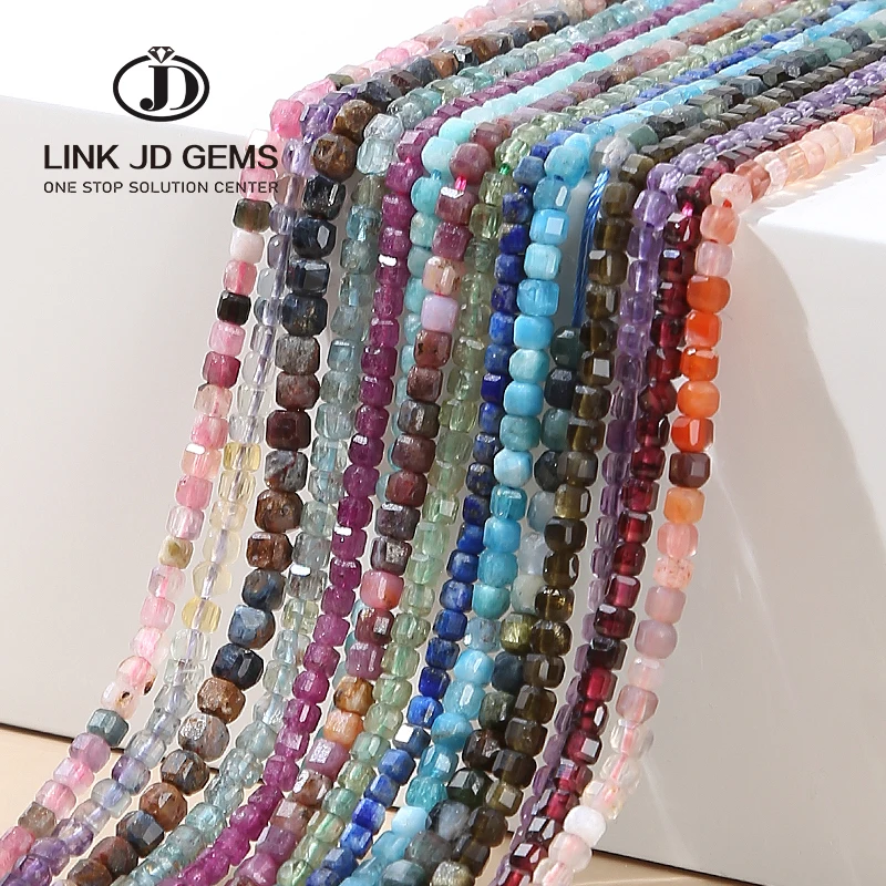 2mm Brand Supply Natural Mixed Color Quartz Faceted Square Beads Agate Multicolor Color Faceted Square Beads for Jewelry Making