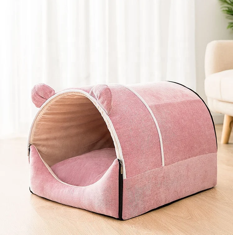 

Secure warm super comfortable chenille soft materials pet cat house small dog cave nest cat pet bed washable sofa protector