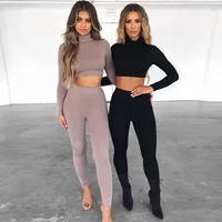 

Fitness two pieces set women tracksuit long sleeve crop top elastic skinny leggings sports slim outfit Y12506