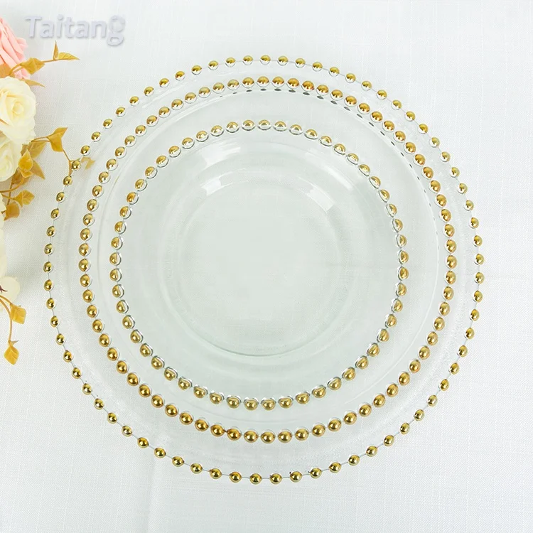 

Luxury Wedding Banquet Dinnerware Sliver Gold Rim Wedding Charger Plate Sets, Gold rim, silver rim