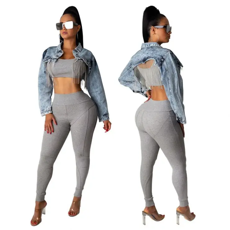 

11381OF 2020 casual washed tassel cape denim jean coat latest design 2020 women fashion clothing coat