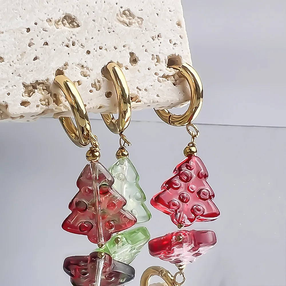 

New Design 18K Gold Plated Christmas Tree Earring Jewelry Stainless Steel Christmas Earrings For Women
