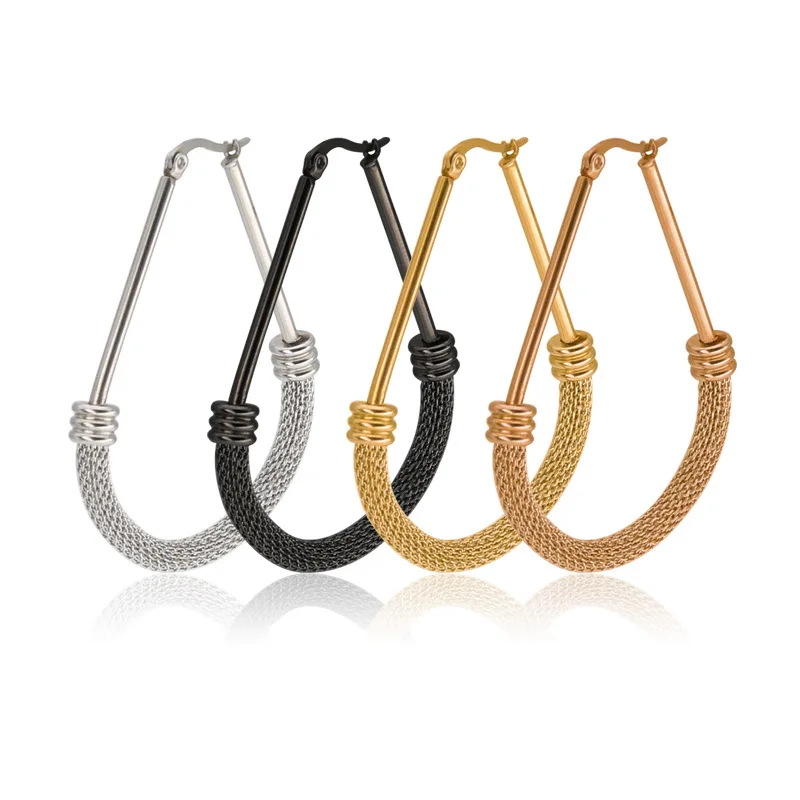 

Hot sale Korean version of titanium steel fashion trend big ear hoop stainless steel earrings triangle oval ear buckle jewelry