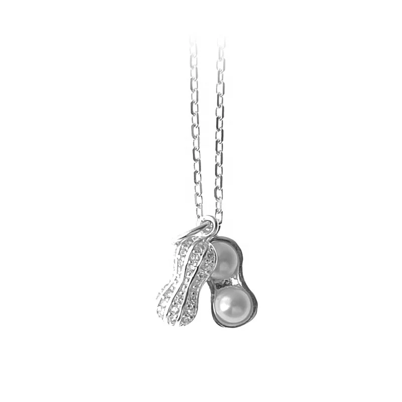 

925 Sterling Silver Natural Freshwater Pearl and Cubic Zirconia Peanut Necklace For Women