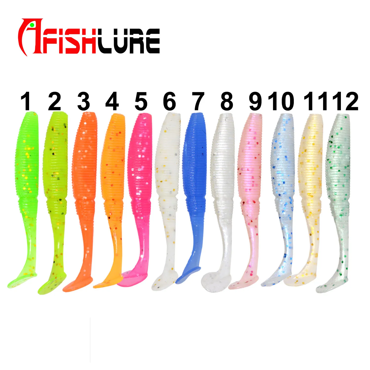 

Luminous T Tail Soft Bait 50mm 1g 15pcs/bag Soft Fishing Lure silicone bait fish Shad Lures, 12 colors