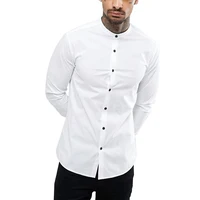 

Contrast buttons curved slim fit grandad collar shirt latest shirt designs for men
