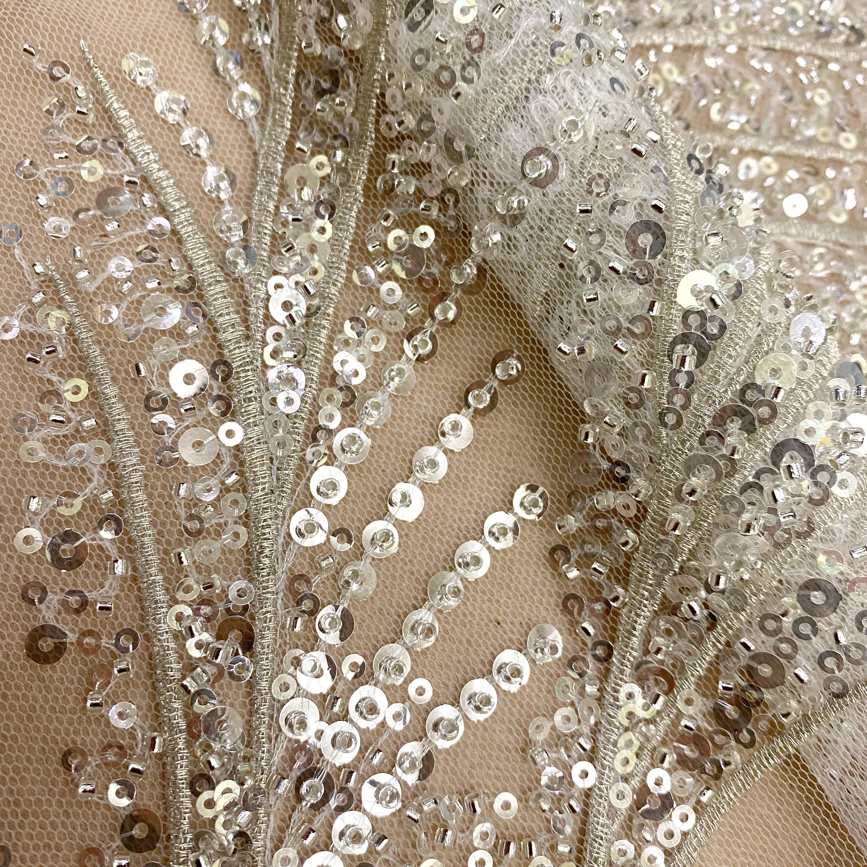 

Heavy white beaded embroidery lace fabric, Bule,as your request