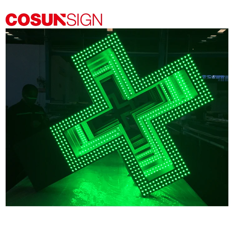 LED Hospital pharmacy cross logo open sign with RGB for outdoor