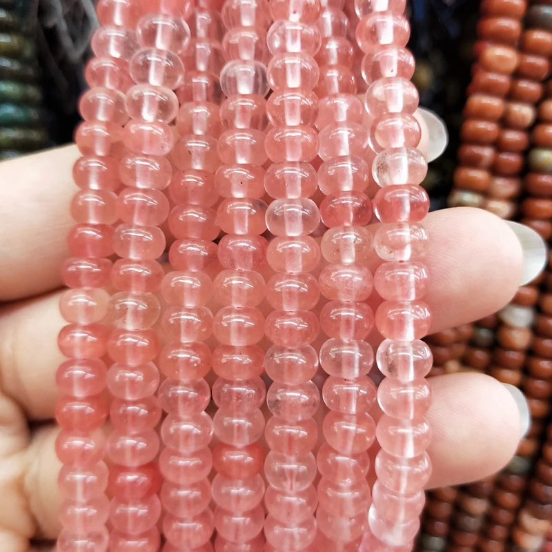 

Natural Watermelon Red Quartz Beads Abacus Disc Wheel Gemstone 4x6 mm Rondelle Loose Strands String Jewellery For Jewelry Making, Red quartz strands