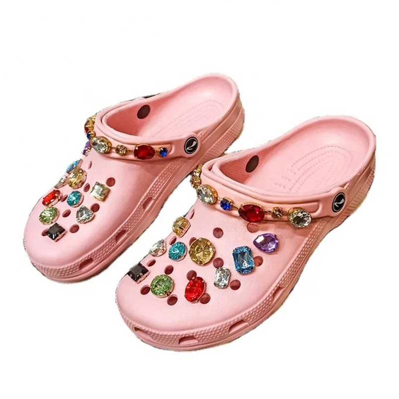 

China factory new design glitter rhinestone EVA garden shoe candy color thick sole fashion woman lady sandal slipper girl clog, 4 color ways