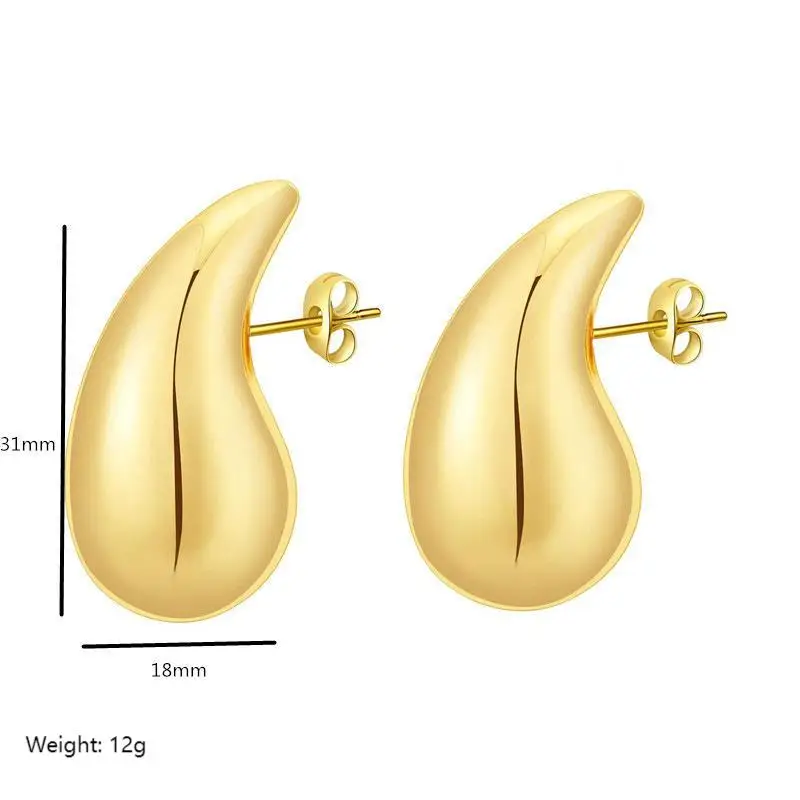 

Fashion Chunky Waterdrop Stainless Steel Hand Polished 18k Gold Plated Designer Water Drop Thick Stud Earrings Jewelry For Women