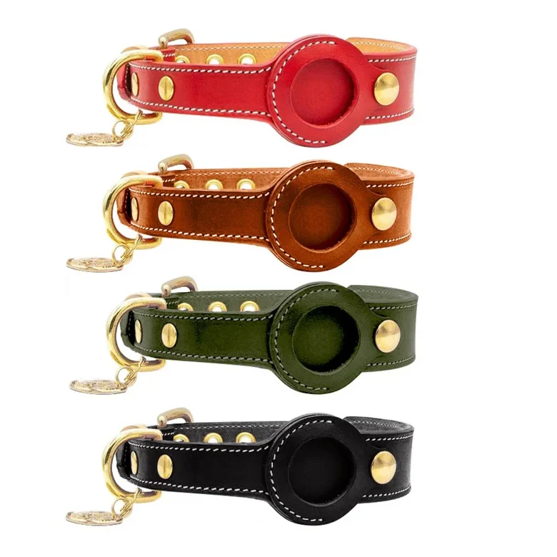 

LEATHER AirTag Dog Leash and Collar Heavy Duty Dog Collar with Airtag Holder Case Airtag Dog Leather Collar