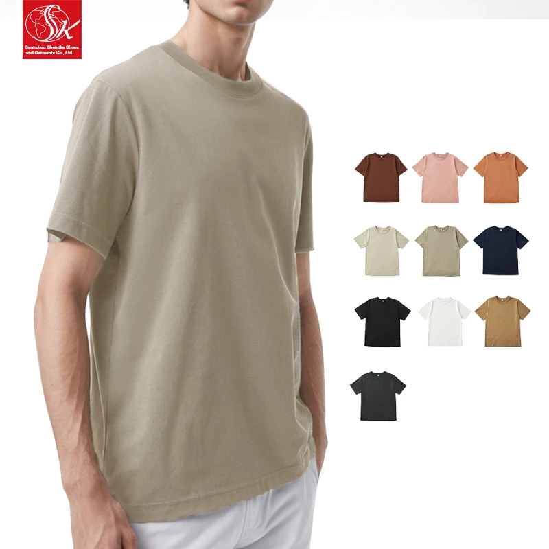SK 100%Cotton T-shirt Degradable Wrinkle Fabric T-shirt for Men Cusrom Printing Embroidery Drop Shoulder Short Sleeve T-Shirt