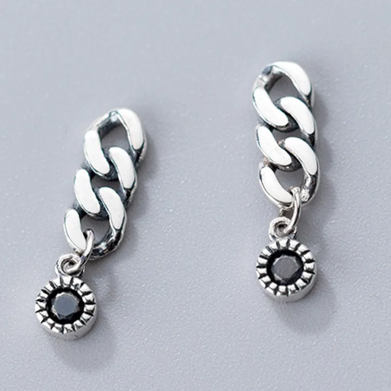 

Wholesale hot selling 925 thai silver black zircon chain drop earrings gifts women