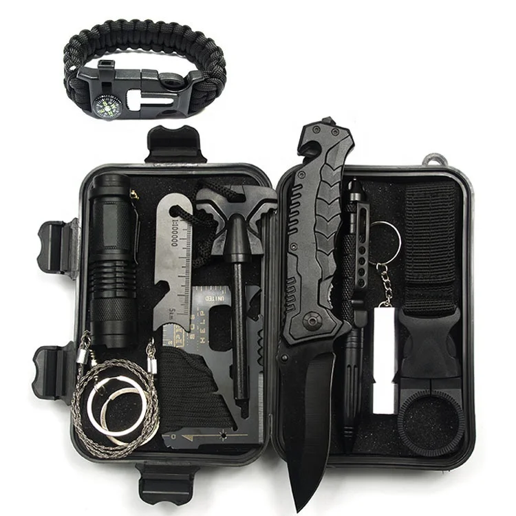 

AJOTEQPT Portable Waterproof Lightweight Tool Edc Gear Survival Kit Equipment For Outdoor Adventure With Wire Saw, Black