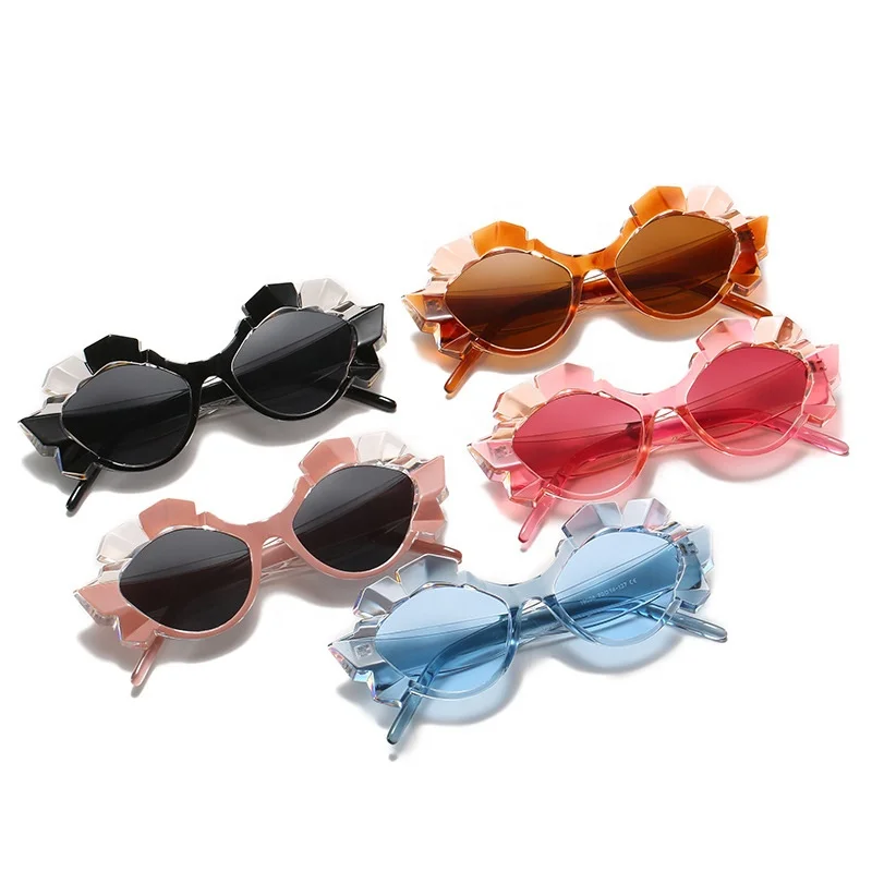 

New European and American Sunglasses Polygonal Water Chestnut Multicolor Retro Sunglasses Female Cat Eye Sunglasses, 5 colors