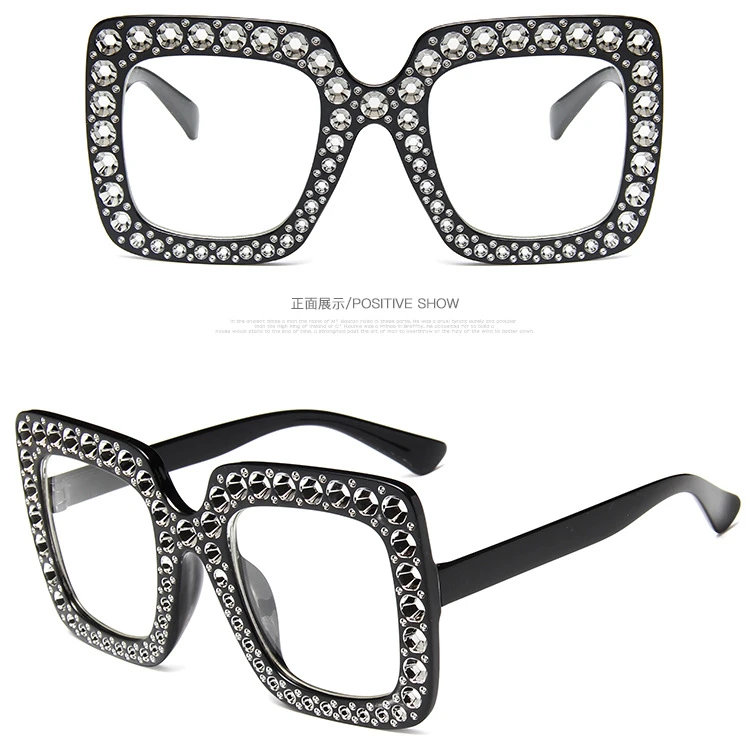 

2021 fashion high quality luxury large square all-match trend Rhinestone Sunglasses