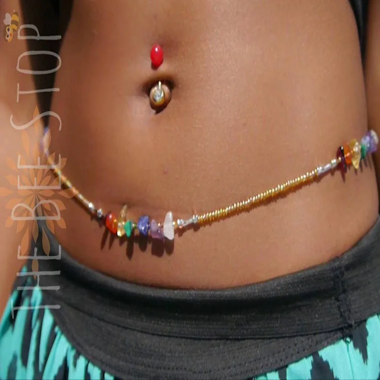 

2020 new body jewelry sexy beach bikini plus size handmade colorful stones African waist beads chain women belly chain